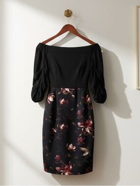 Joseph Ribkoff Off-Shoulder Floral Sheath Dress - Size 2
